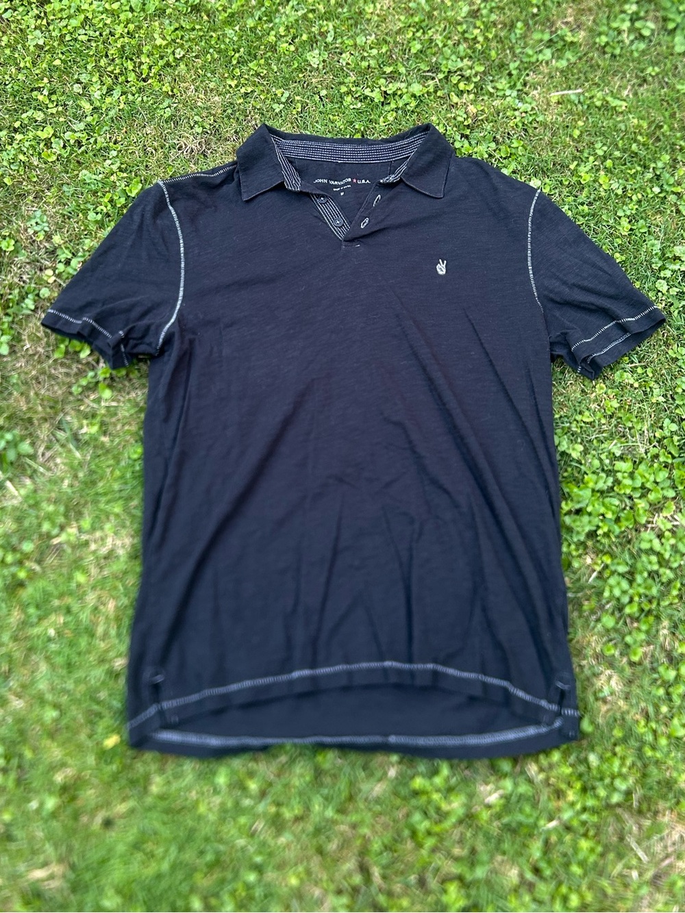 John Varvatos USA Peace Sign Embroidered Black Polo Shirt Sz M